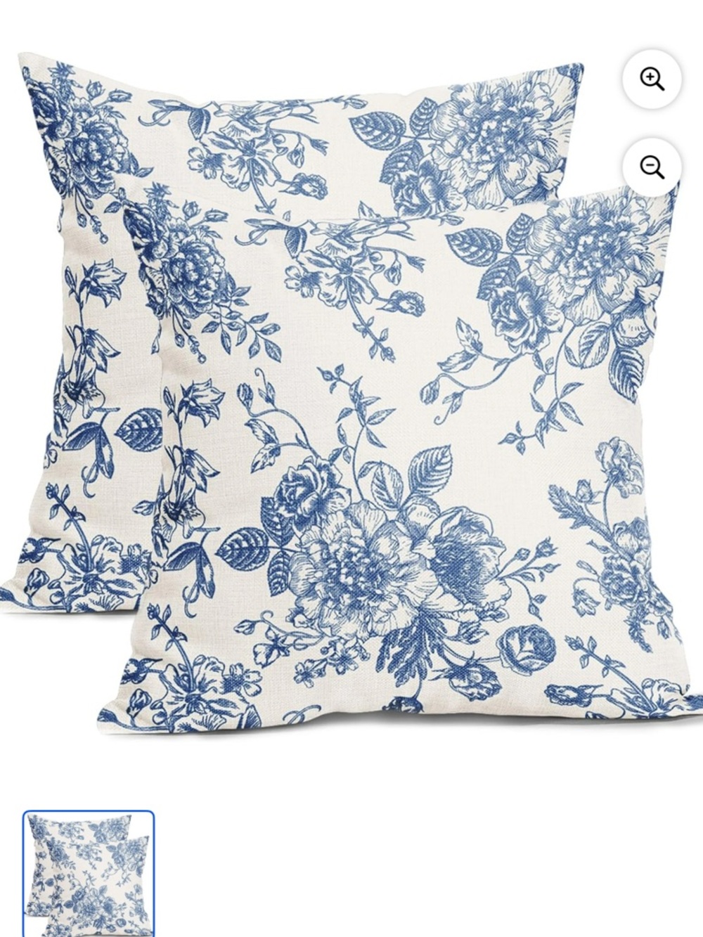 18” x 18” Vintage Blue Chinoiserie Floral Cotton Pillow Covers, Soft (2 Count)